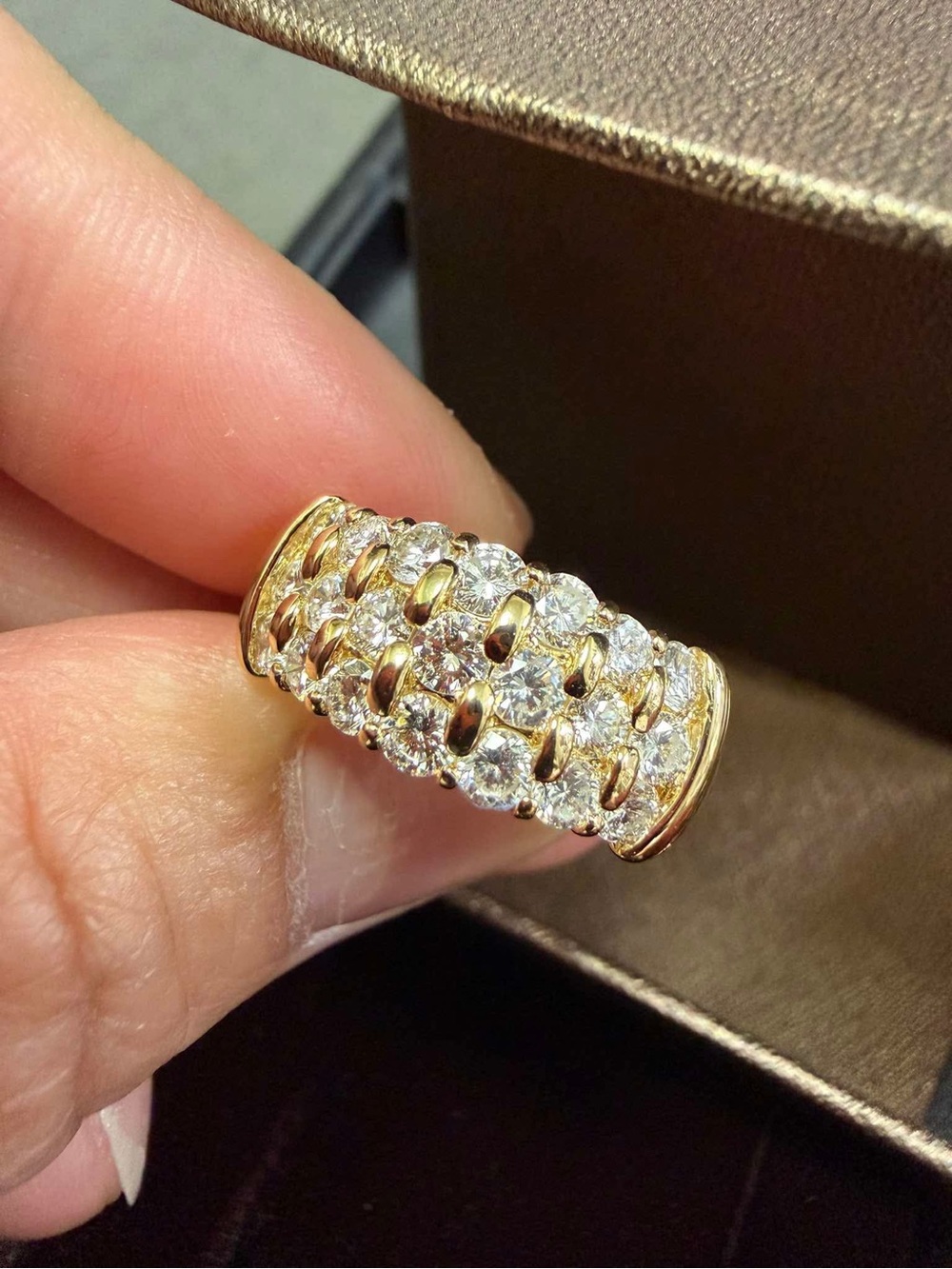 K18 Yellow Gold with Natural Diamonds Wide Band Ring - K18 Yellow Gold